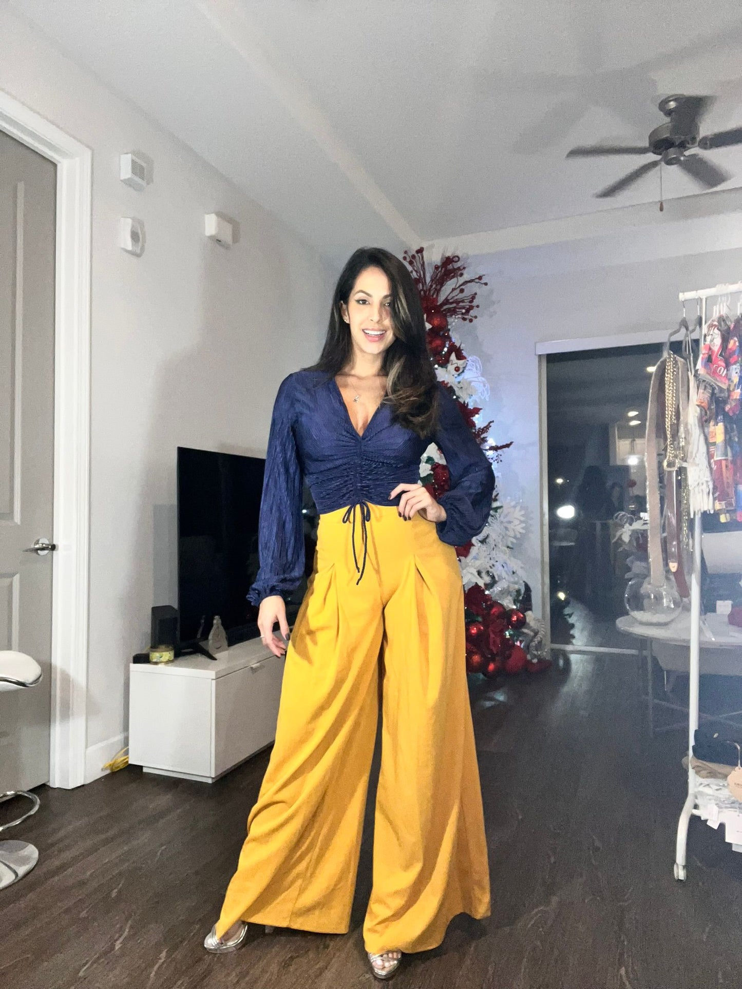 "Elegancia seductora: blusa de satén de manga larga"